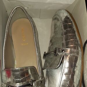Aldo Silver Crocodile-Embossed Women's Loafers